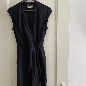 Vintage Anne Klein Linen Black Wrap Dress + Belt